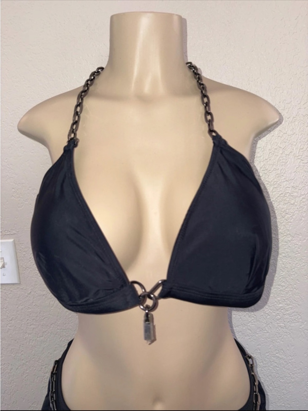 V - #DK995- Dolls Kill Widow Goth Black with Chains Bikini Set - 1X - Picture 3 of 10